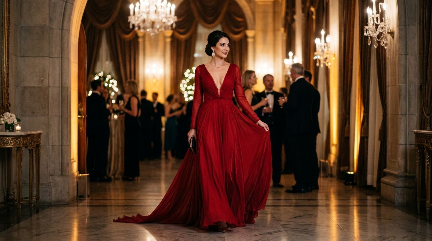 Elegantes rotes Abendkleid bei Event